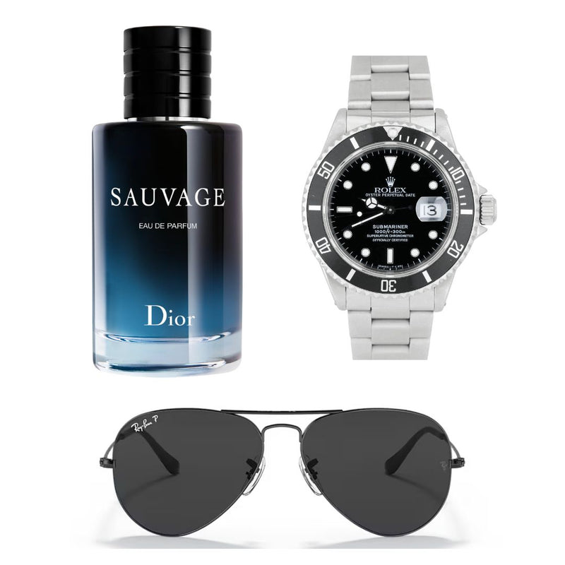 PERFUME SAUVAGE + ROLEX + GAFARAYB