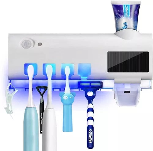 Soporte Esterilizador Cepillos Uv + Dispensador de crema recargable